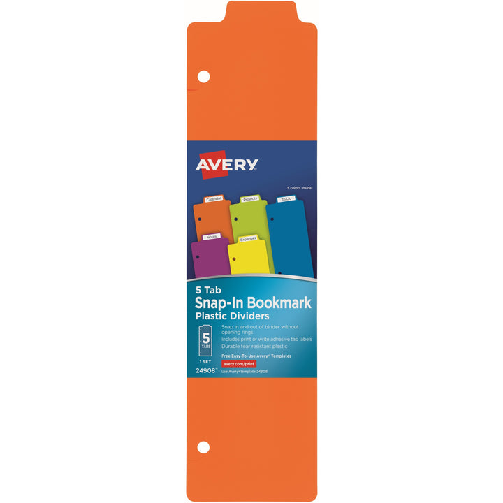 Image of Avery® Tabbed Snap-In Bookmark Plastic Dividers, 5-Tab, 11.5 X 3, Assorted, 1 Set
