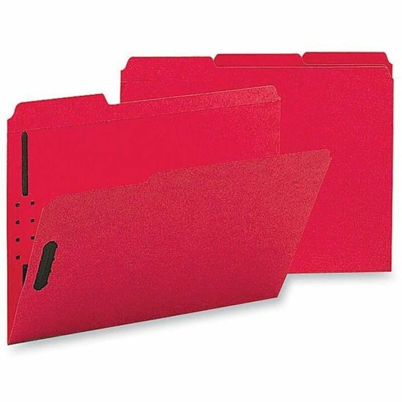 Image of Business Source Fastener Folders,w/2-Ply Tab,1/3 AST Tab,Ltr,50/BX,Red