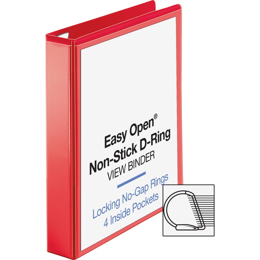 Image of Business Source View Binder, D-ring, 1-1/2" Capacity, 8-1/2"x11", Red