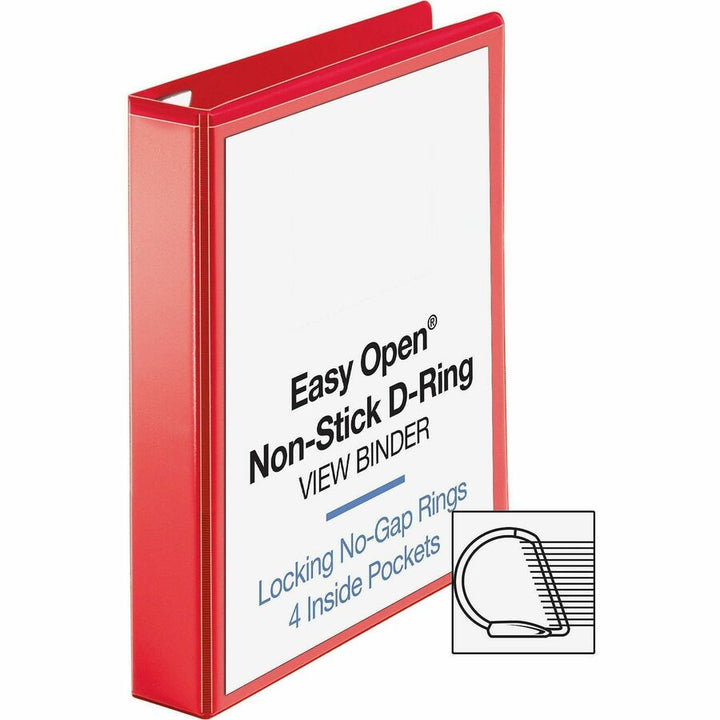 Image of Business Source View Binder, D-ring, 1-1/2" Capacity, 8-1/2"x11", Red