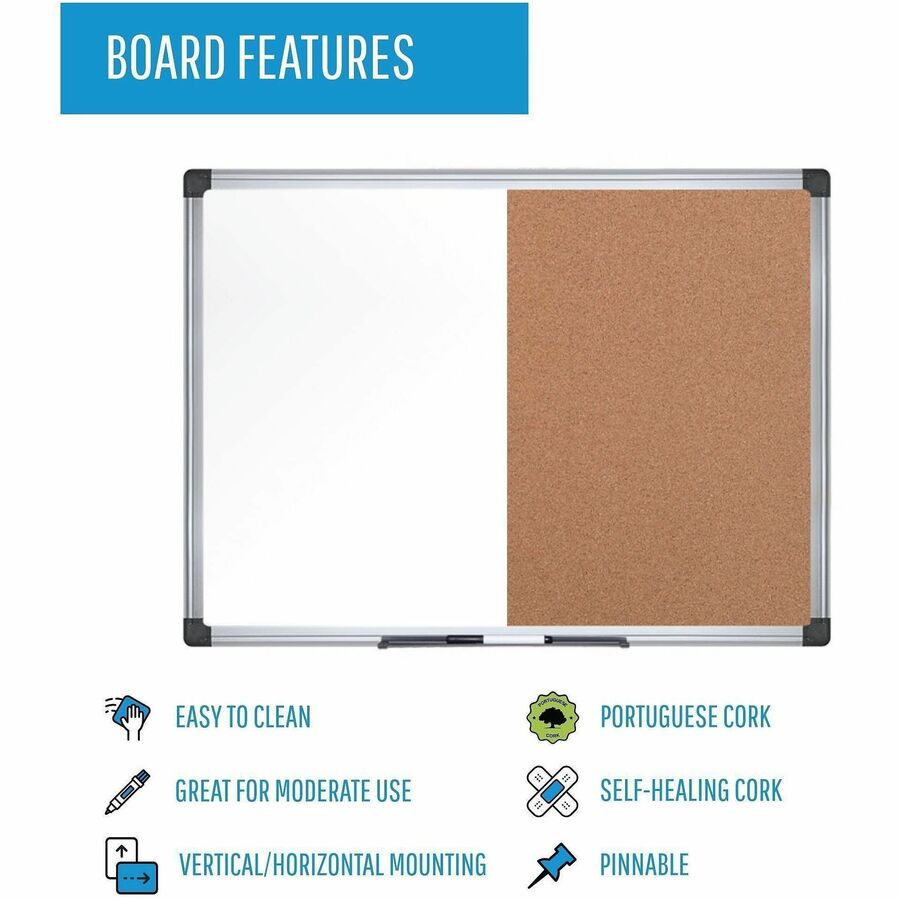 Image of Bi-silque Combination Board, Dry-Erase/Cork, 36"Wx48"Lx1/2"H, Multi
