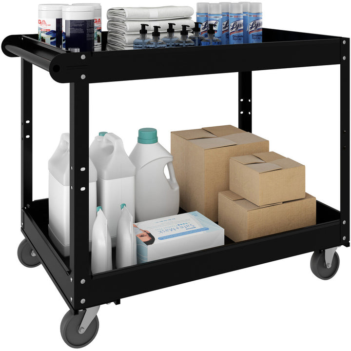 Image of Lorell Utility Cart, 2-Shelf, 3-1/4" Lip, 24"x30"x32", Black
