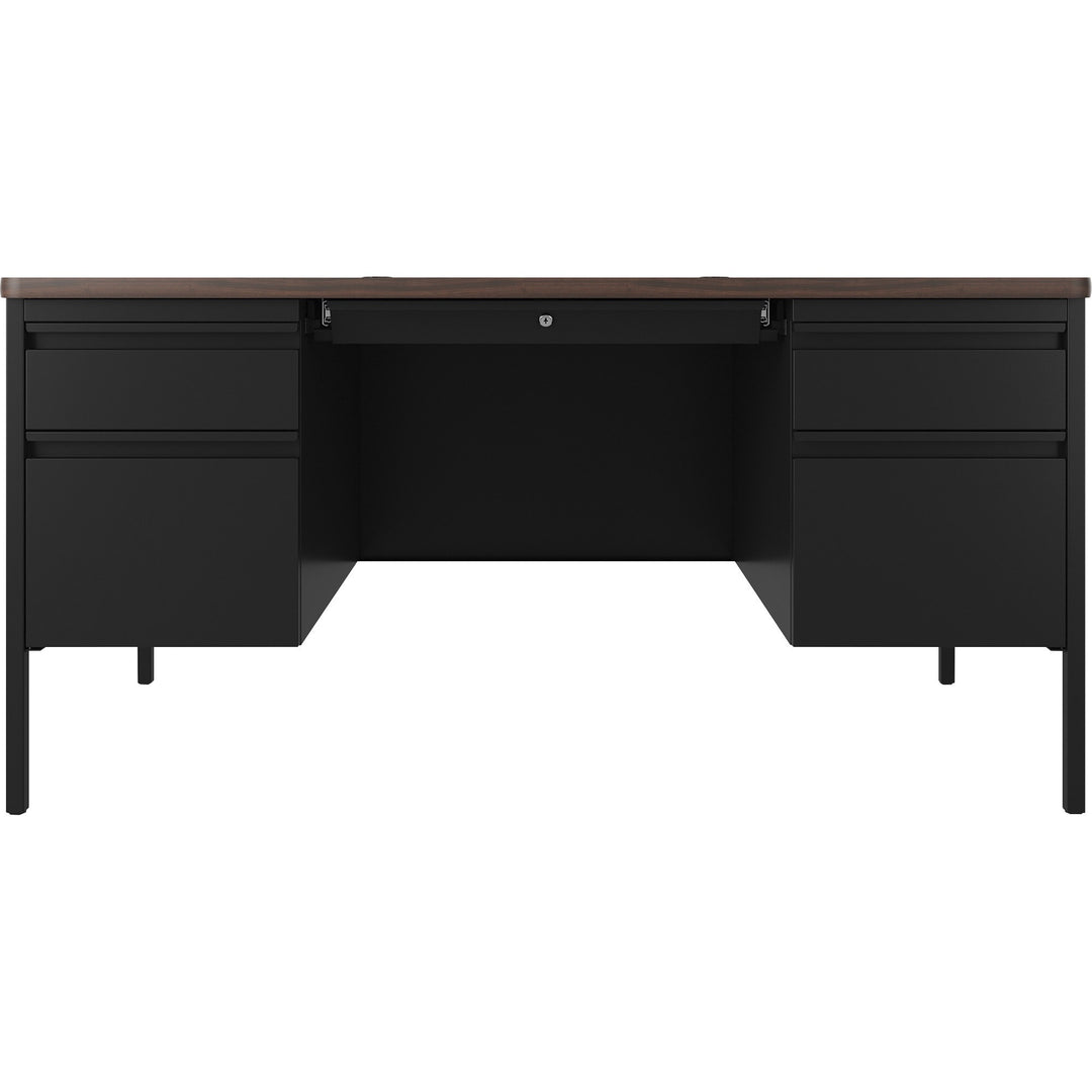 Image of Lorell Desk, Double-Pedestal, 60"x30"x29-1/2", Walnut/Black