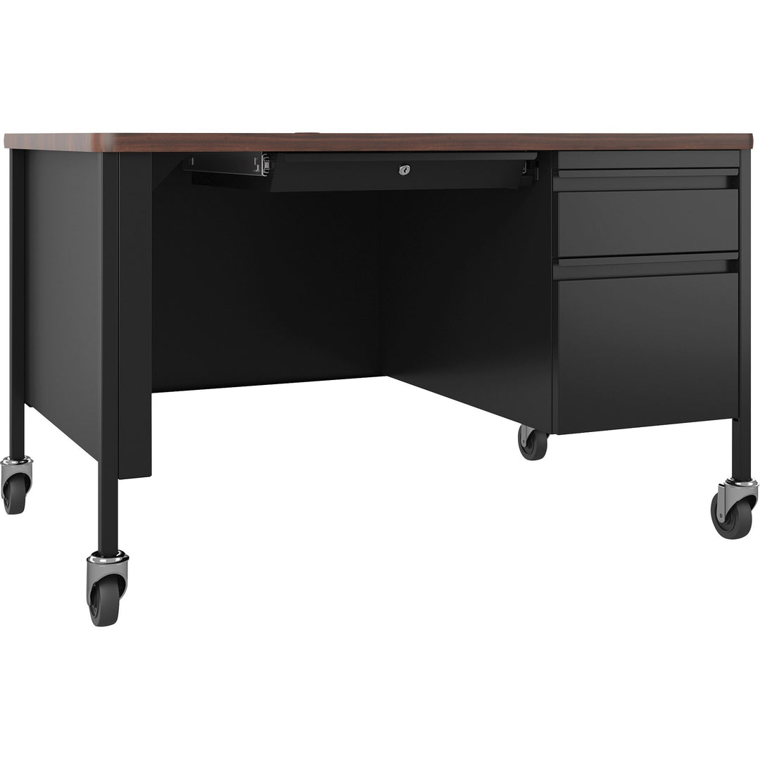 Image of Lorell Desk, Right-Pedestal, Mobile, 48"x30"x29-1/2", Walnut/Black