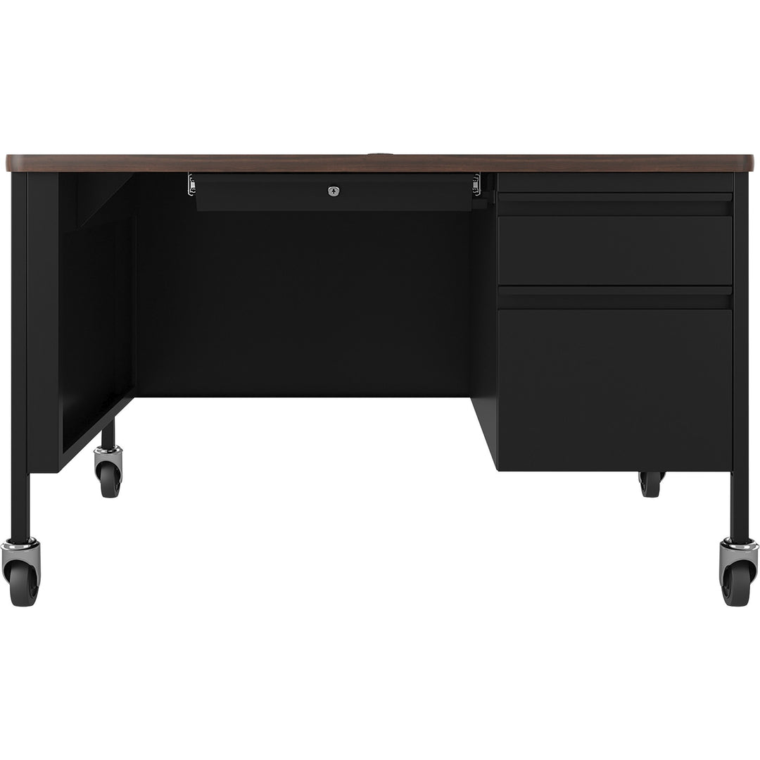 Image of Lorell Desk, Right-Pedestal, Mobile, 48"x30"x29-1/2", Walnut/Black
