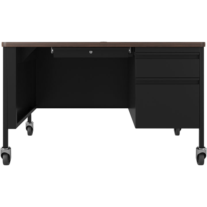 Image of Lorell Desk, Right-Pedestal, Mobile, 48"x30"x29-1/2", Walnut/Black