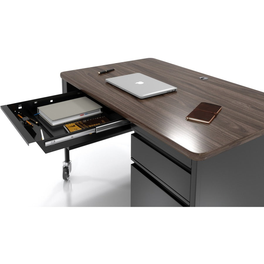 Image of Lorell Desk, Right-Pedestal, Mobile, 48"x30"x29-1/2", Walnut/Black