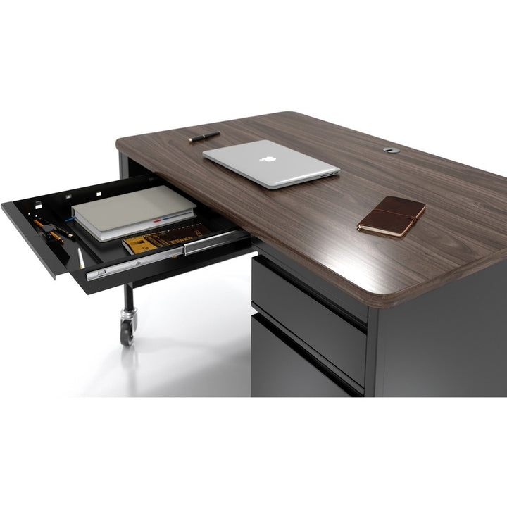 Image of Lorell Desk, Right-Pedestal, Mobile, 48"x30"x29-1/2", Walnut/Black