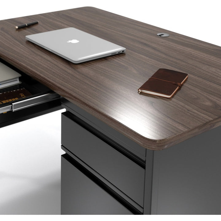 Image of Lorell Desk, Right-Pedestal, Mobile, 48"x30"x29-1/2", Walnut/Black