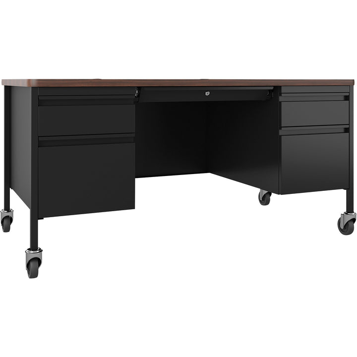 Image of Lorell Desk, Double-Pedestal, Mobile, 60"x30"x29-1/2", Walnut/BK