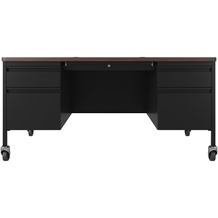 Image of Lorell Desk, Double-Pedestal, Mobile, 60"x30"x29-1/2", Walnut/BK