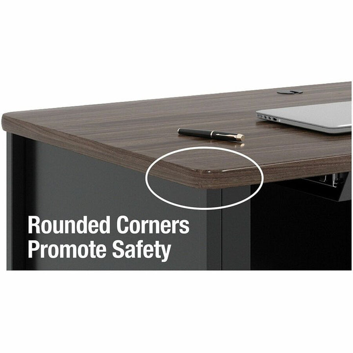 Image of Lorell Desk, Double-Pedestal, Mobile, 60"x30"x29-1/2", Walnut/BK