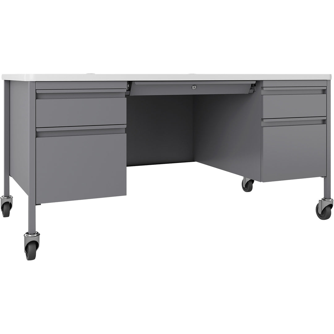 Image of Lorell Desk, Double-Pedestal, Mobile, 60"x30"x29-1/2", WE/Platinum