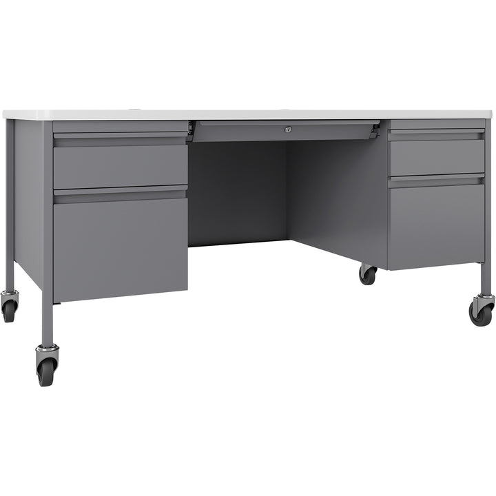 Image of Lorell Desk, Double-Pedestal, Mobile, 60"x30"x29-1/2", WE/Platinum