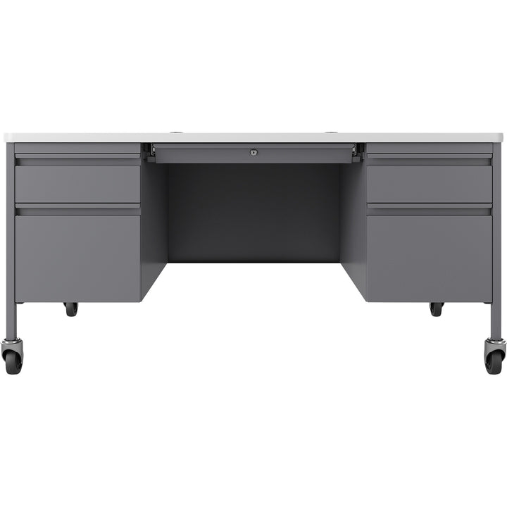 Image of Lorell Desk, Double-Pedestal, Mobile, 60"x30"x29-1/2", WE/Platinum