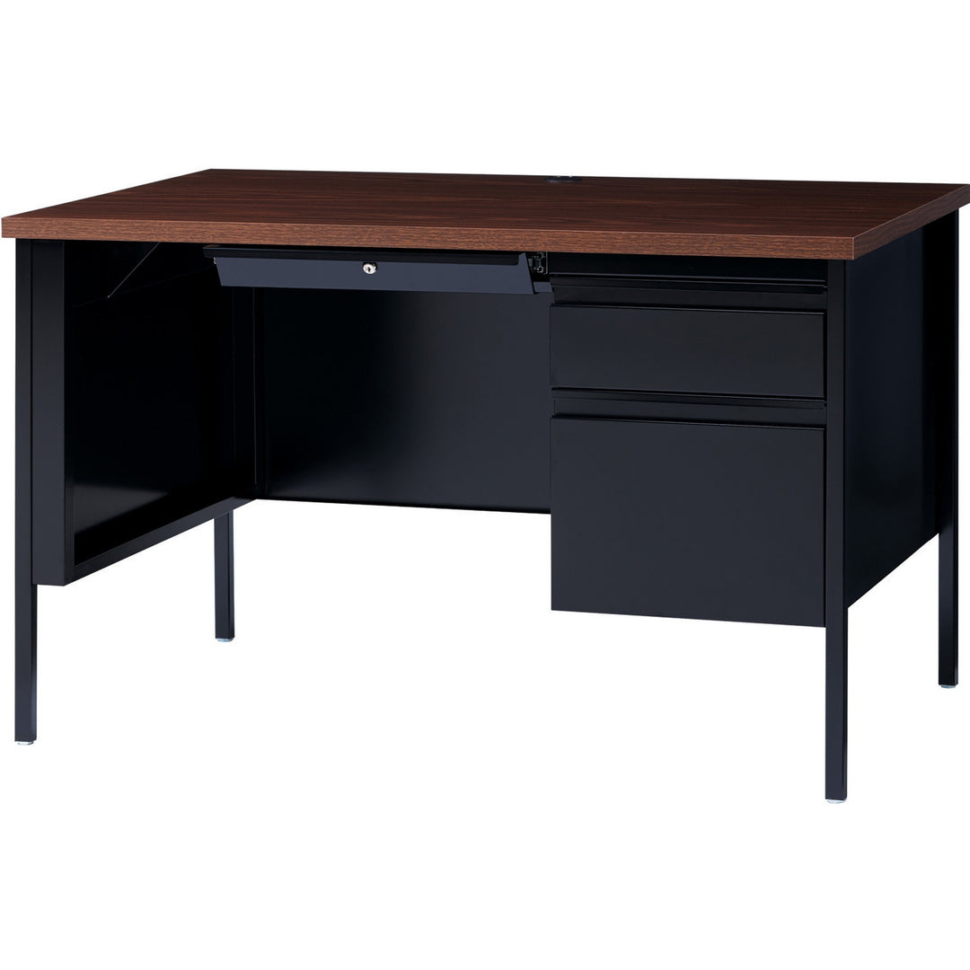 Image of Lorell Desk, Right-Pedestal, Steel, 45-1/2"x24"x29-1/2", Walnut/BK