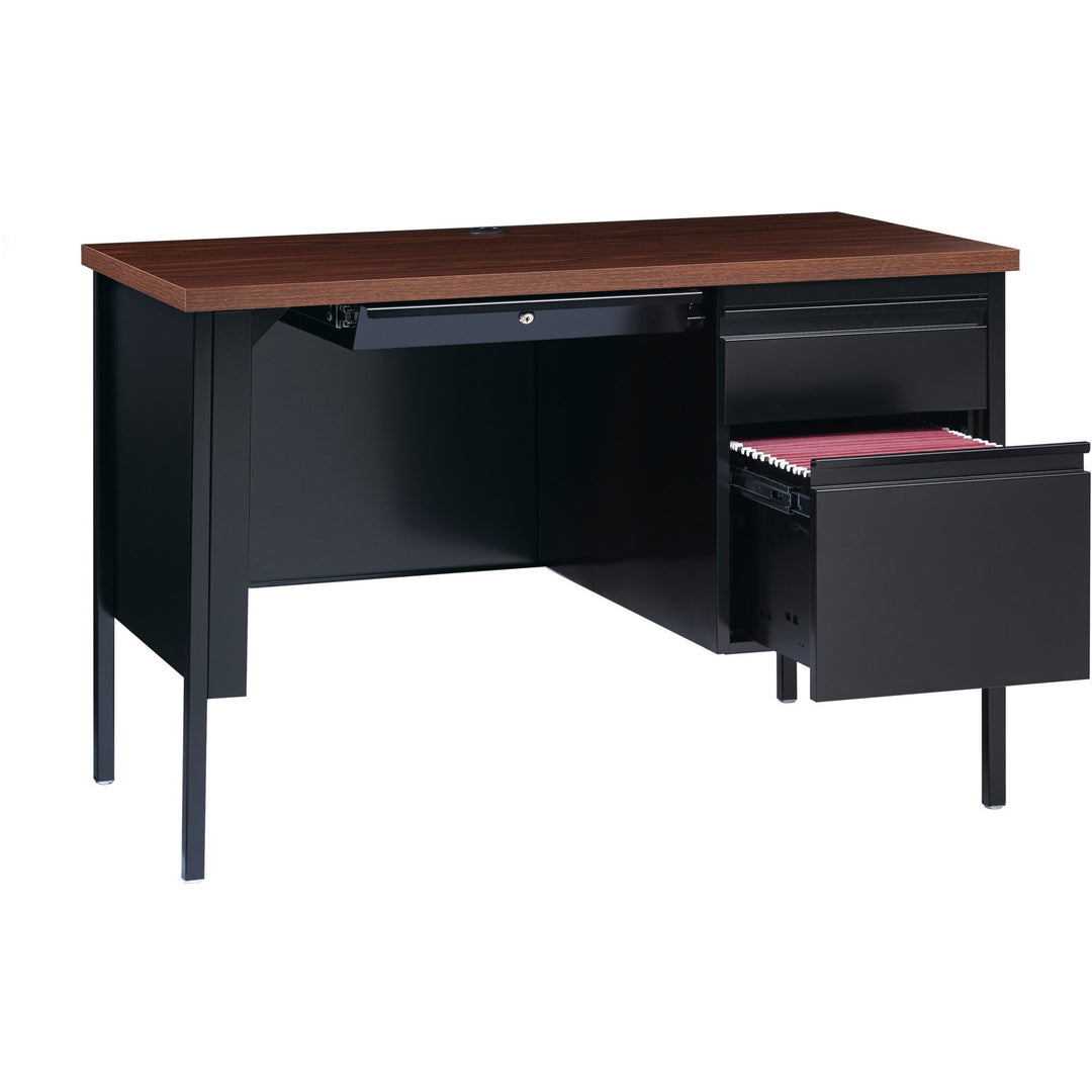 Image of Lorell Desk, Right-Pedestal, Steel, 45-1/2"x24"x29-1/2", Walnut/BK