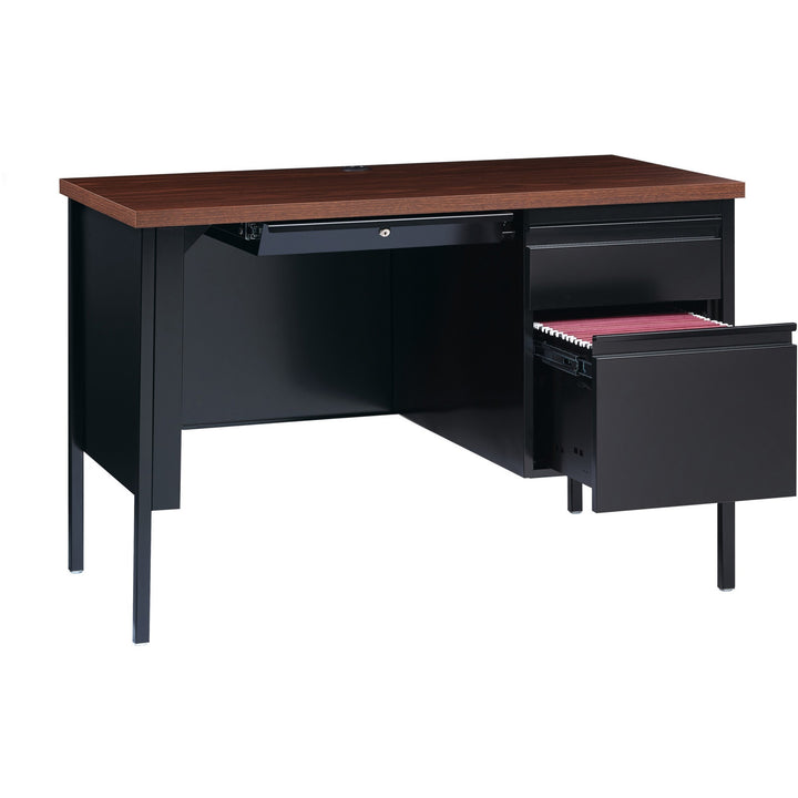 Image of Lorell Desk, Right-Pedestal, Steel, 45-1/2"x24"x29-1/2", Walnut/BK