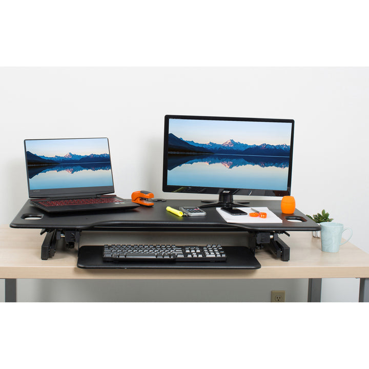 Image of Lorell Desk Riser, Adjustable, 45 lb Cap, 46"x24"x20", Black