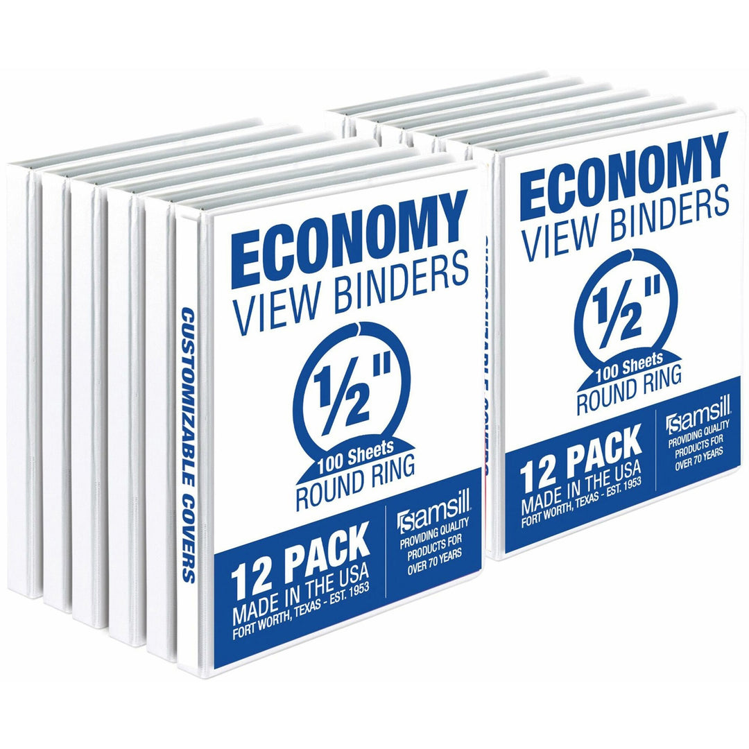 Image of Samsill® Economy Round Ring View Binders, 3 Rings, 0.5" Capacity, 11.5 x 8.5, White, 12/Carton
