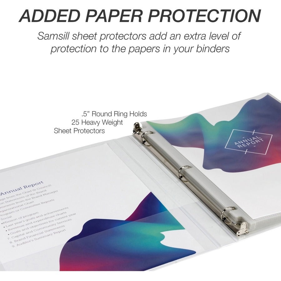 Image of Samsill® Economy Round Ring View Binders, 3 Rings, 0.5" Capacity, 11.5 x 8.5, White, 12/Carton