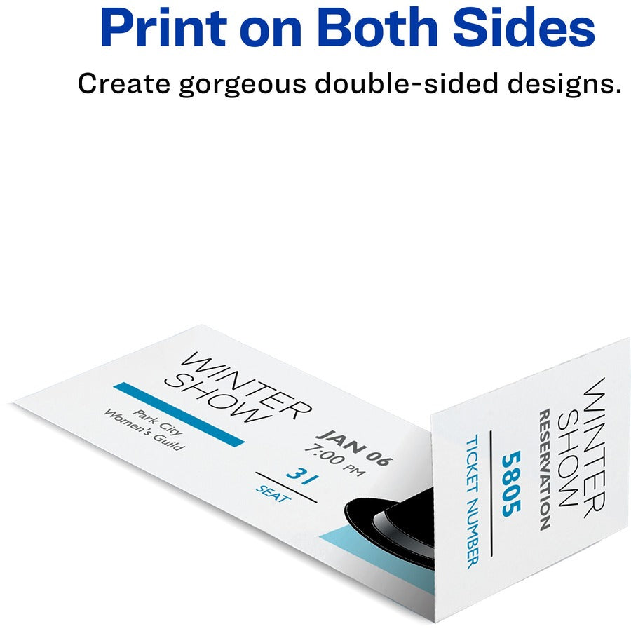 Image of Avery® Printable Tickets with Tear-Away Stubs, 97 Bright, 65 lb Cover Weight, 8.5 x 11, White, 10 Tickets/Sheet, 50 Sheets/Pack