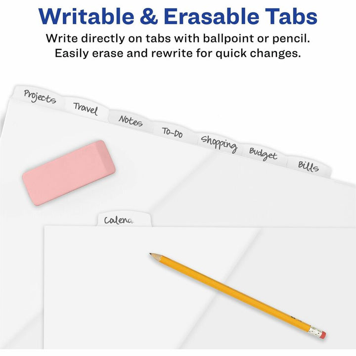 Image of Avery® Write and Erase Durable Plastic Dividers with Straight Pocket, 8-Tab, 11.13 x 9.25, White, 1 Set