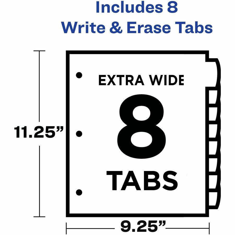 Image of Avery® Write and Erase Durable Plastic Dividers with Straight Pocket, 8-Tab, 11.13 x 9.25, White, 1 Set