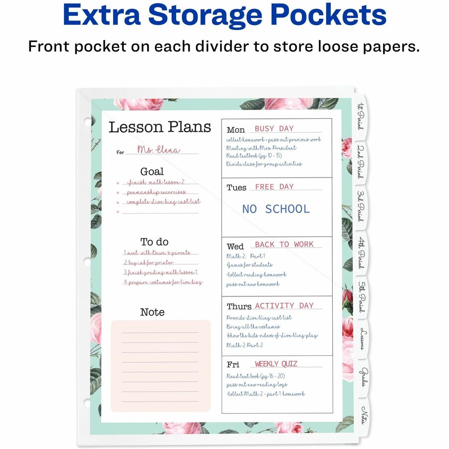 Image of Avery® Write and Erase Durable Plastic Dividers with Straight Pocket, 8-Tab, 11.13 x 9.25, White, 1 Set