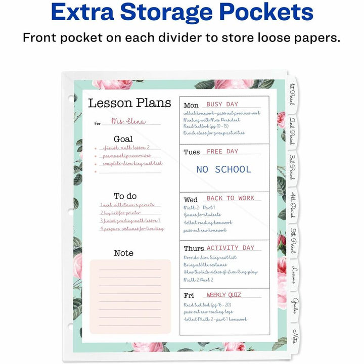 Image of Avery® Write and Erase Durable Plastic Dividers with Straight Pocket, 8-Tab, 11.13 x 9.25, White, 1 Set