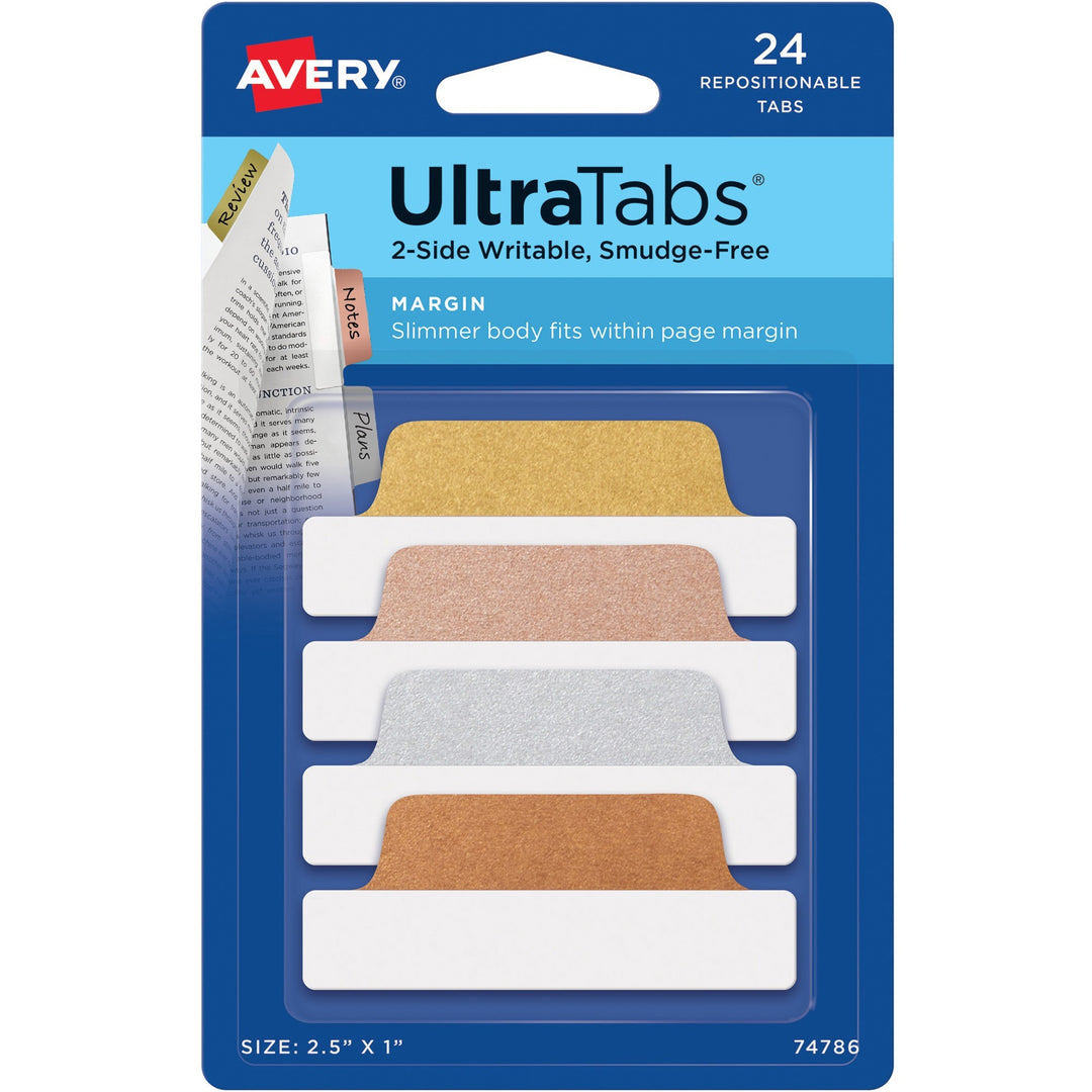 Image of Avery® Tabs, Repositionable, 2-Sided, 2-1/2"x1", 24/PK, Metallics