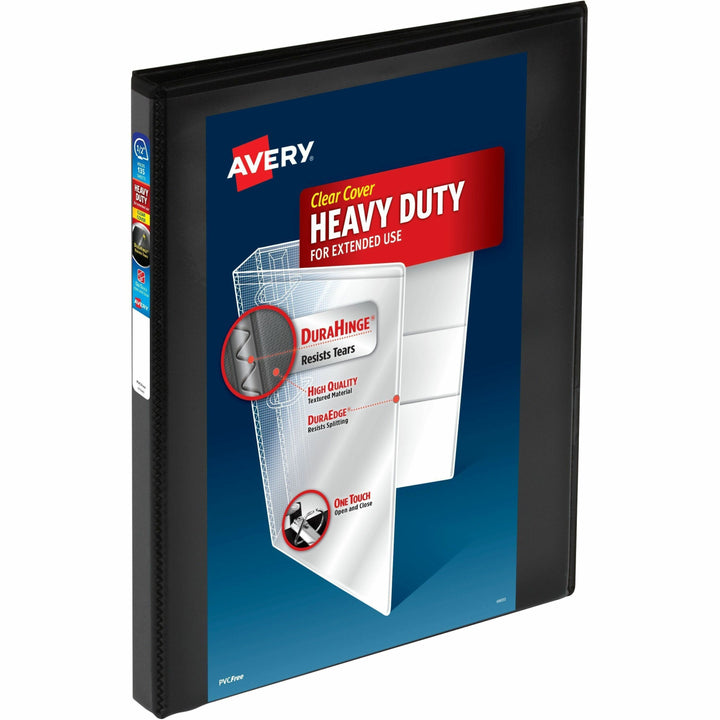 Image of Avery® Heavy-Duty View Binder With Durahinge And One Touch Slant Rings, 3 Rings, 0.5" Capacity, 11 X 8.5, Black