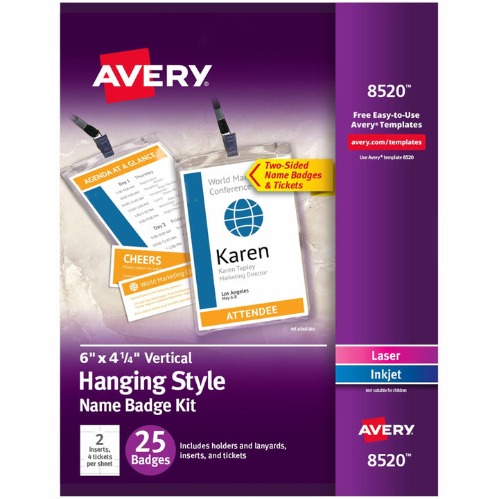Image of Avery® Lanyard-Style Badge Holder W/laser/inkjet Inserts, Top Load, 4.25 X 6, We, 25/pk