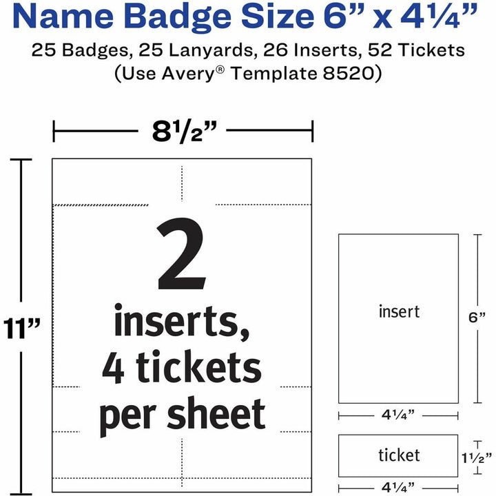 Image of Avery® Lanyard-Style Badge Holder W/laser/inkjet Inserts, Top Load, 4.25 X 6, We, 25/pk