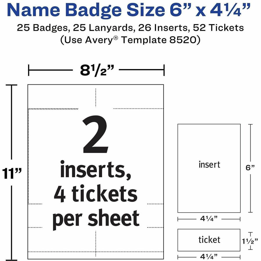 Image of Avery® Lanyard-Style Badge Holder W/laser/inkjet Inserts, Top Load, 4.25 X 6, We, 25/pk