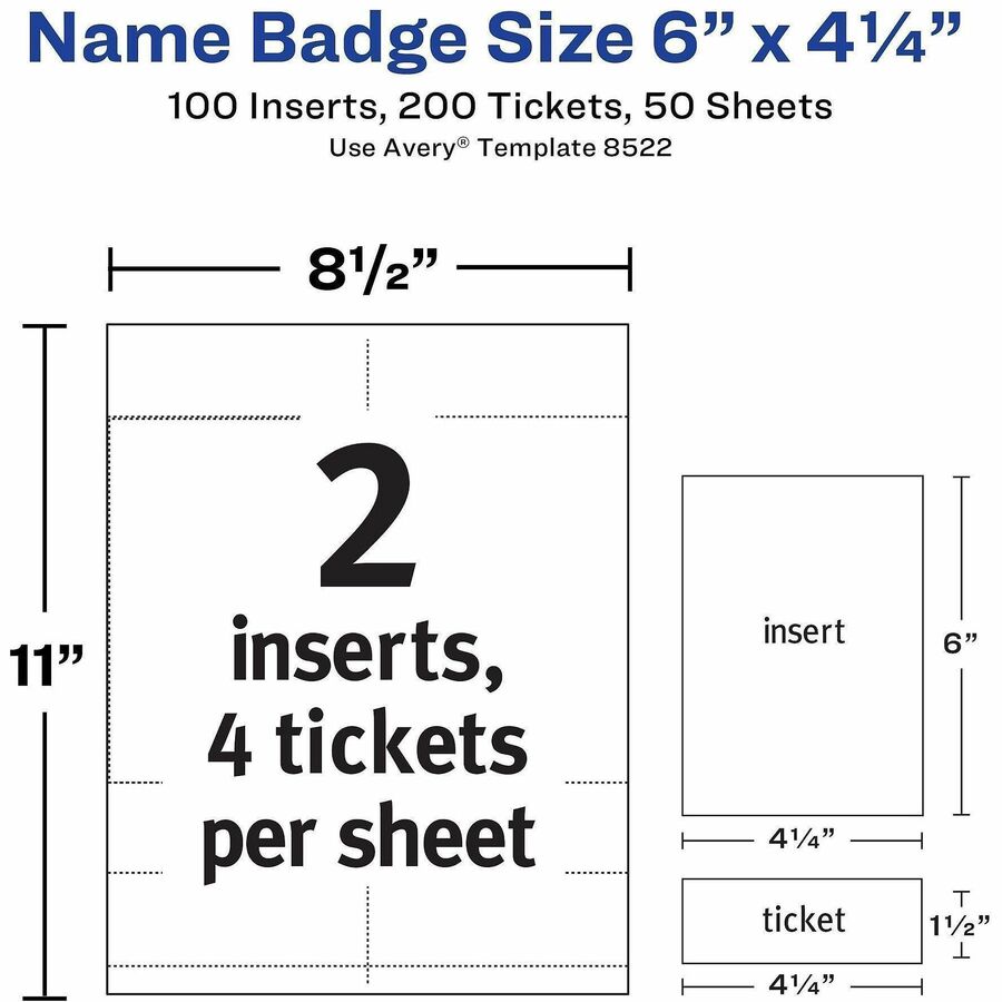 Image of Avery® 8522 Vertical Name Badge and Ticket Insertsfor Laser and Inkjet Printers