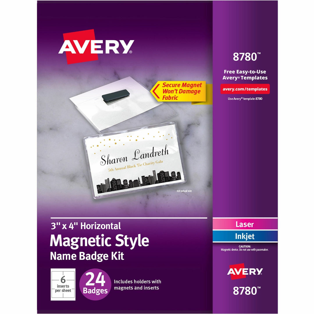 Image of Avery® Magnetic Style Name Badge Kit, Horizontal, 4 X 3, White, 24/pack