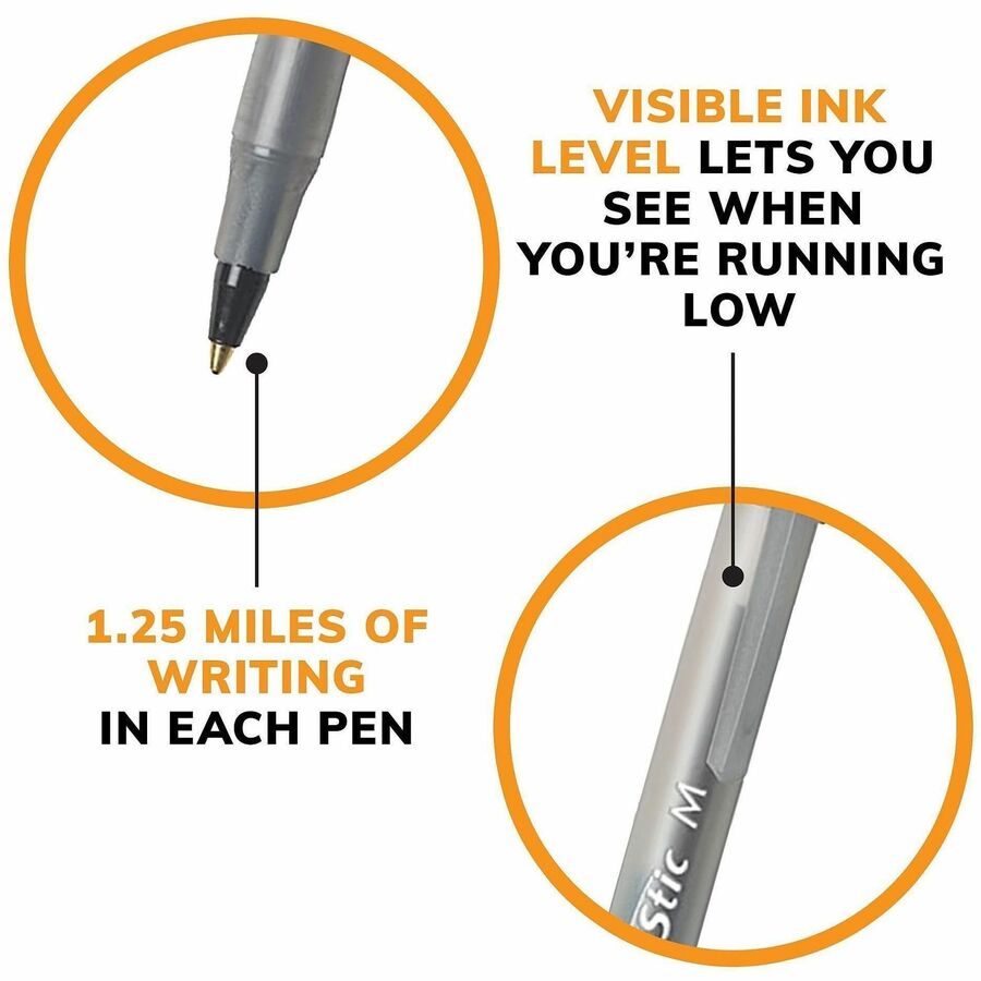 Image of BIC GSM609AST Round Stic Xtra Life Ball Point Pen, Assorted, 1 mm Pen Point, Assorted Ink, Translucent Barrel, 1 Box
