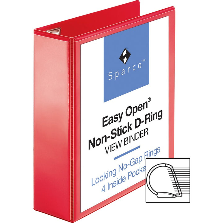Image of Business Source View Binder, D-ring, 3" Capacity, 8-1/2"x11", Red
