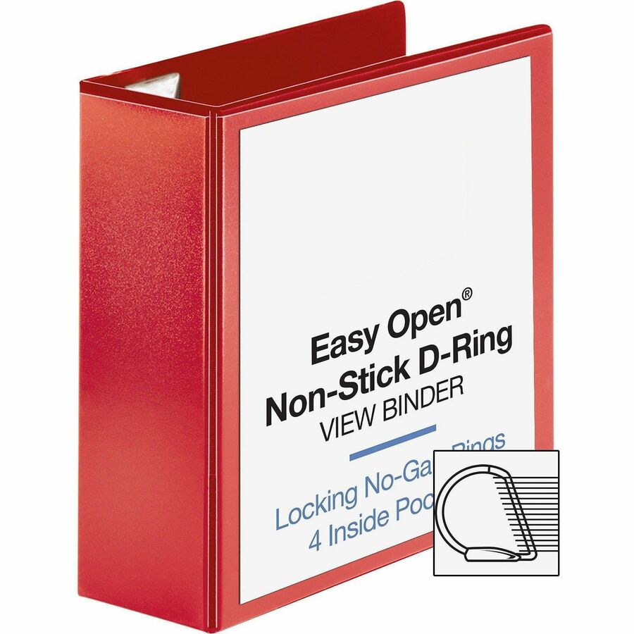 Image of Business Source View Binder, D-ring, 4" Capacity, 8-1/2"x11", Red