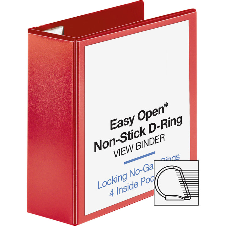 Image of Business Source View Binder, D-ring, 4" Capacity, 8-1/2"x11", Red