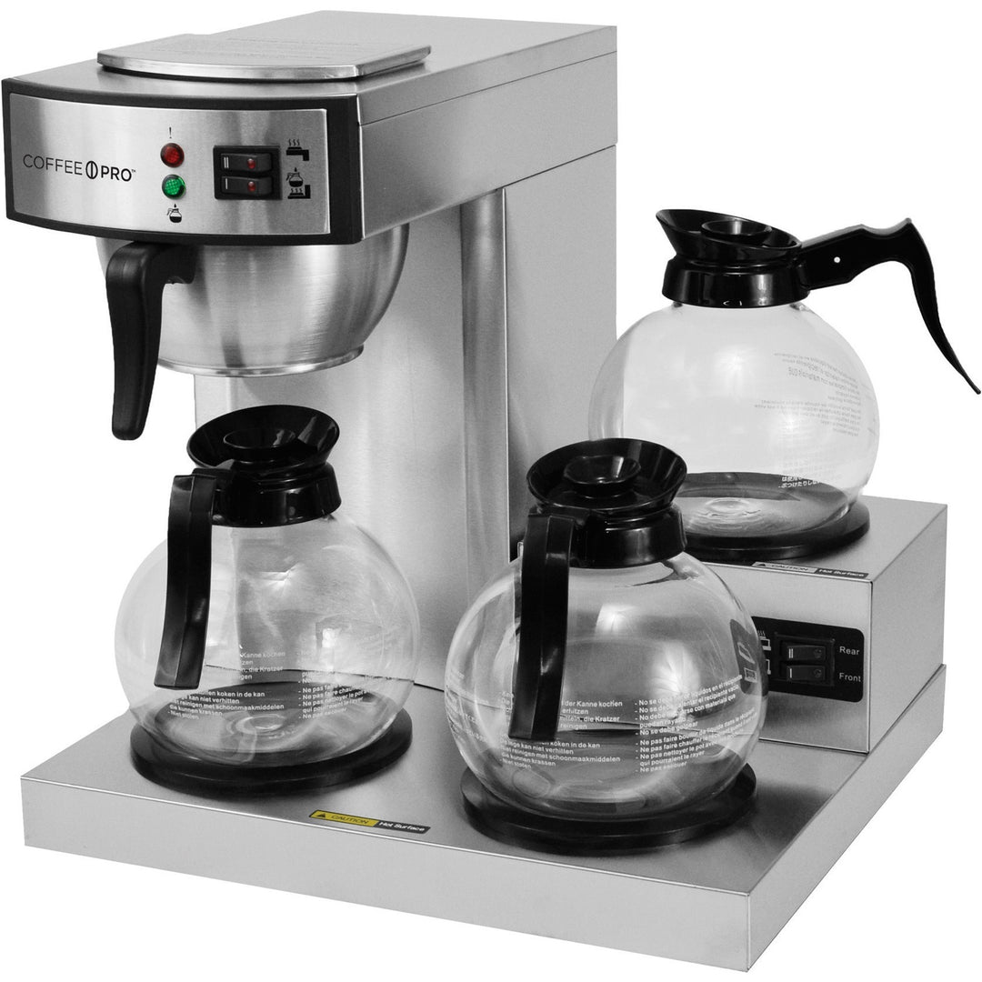 Image of Coffee Pro CPRLG 3-Burner Commercial Coffee Brewer, 2.32 quart, 36 Cup(s), Multi-serve, Silver, Glass Body, 1 Each