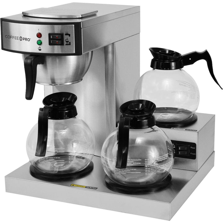 Image of Coffee Pro CPRLG 3-Burner Commercial Coffee Brewer, 2.32 quart, 36 Cup(s), Multi-serve, Silver, Glass Body, 1 Each