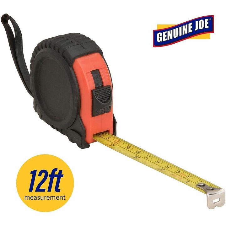 Image of Genuine Joe 11972 Tape Measure, 12 ft Length, Imperial Measuring System, Red, Black, 1 Each