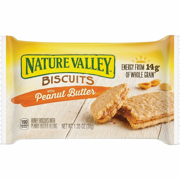 Image of NATURE VALLEY SN47878 Flavored Biscuits, Peanut Butter, Honey, 1.35 oz Box, 1 Box