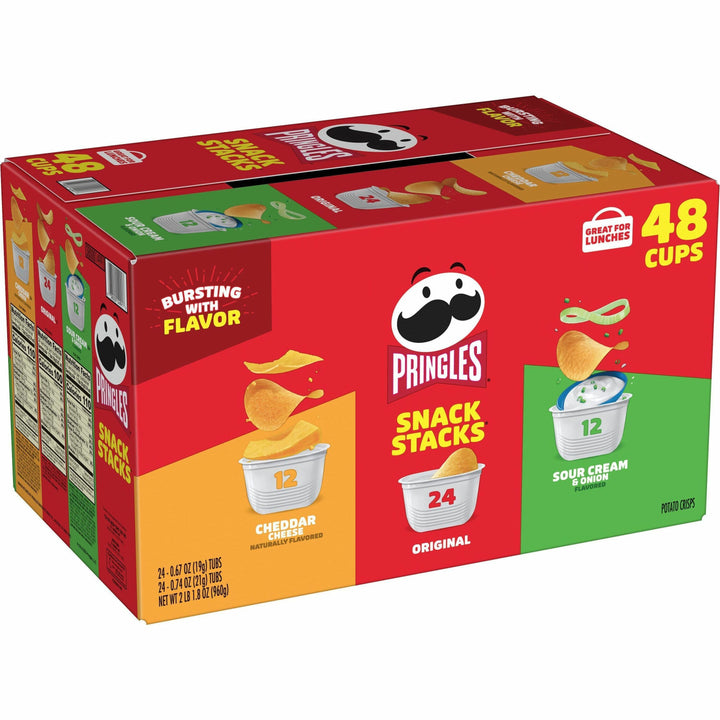 Image of Pringles® Potato Chips; Original; Cheddar Cheese; Sour Cream And Onion, 0.74 Oz Canister, 48/carton