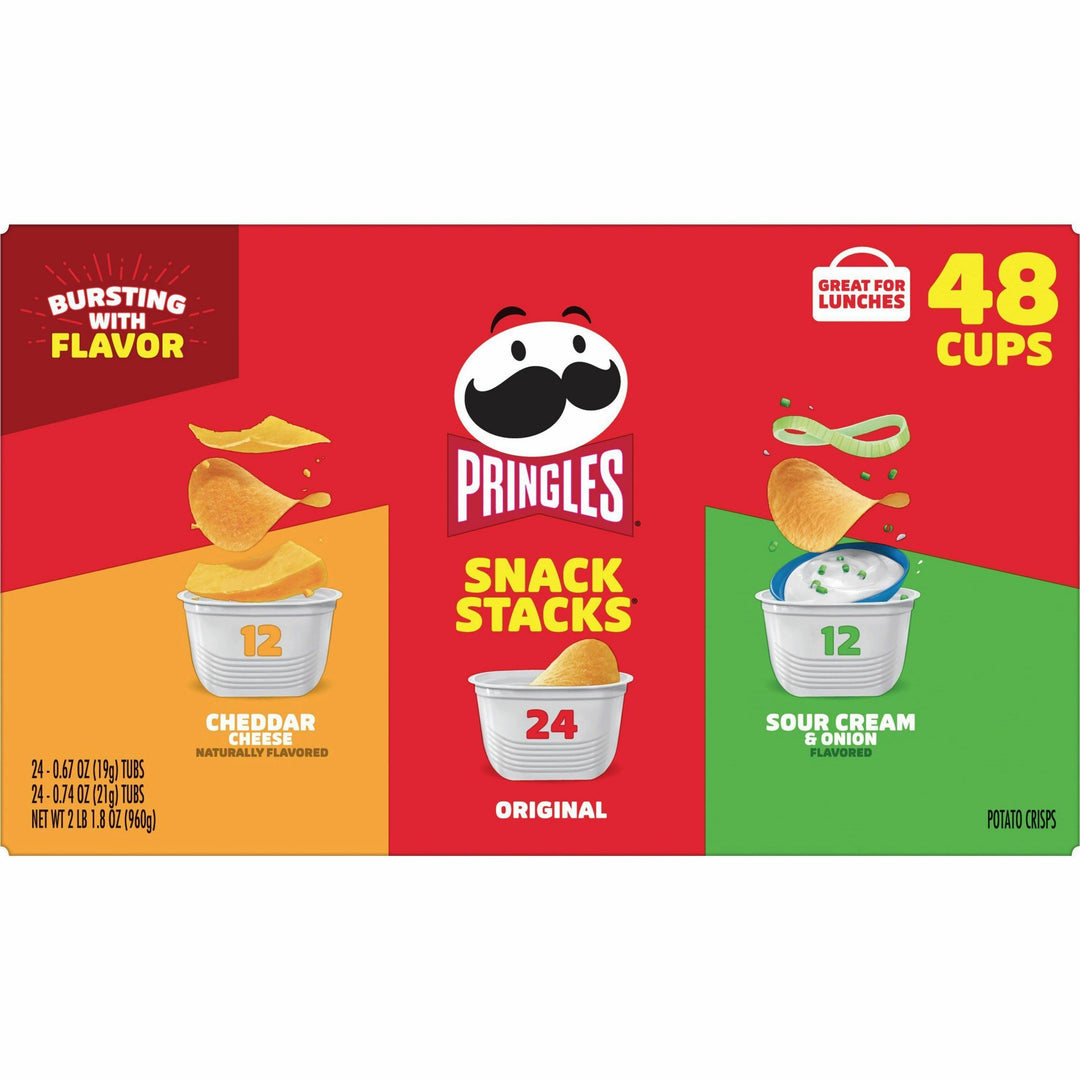 Image of Pringles® Potato Chips; Original; Cheddar Cheese; Sour Cream And Onion, 0.74 Oz Canister, 48/carton