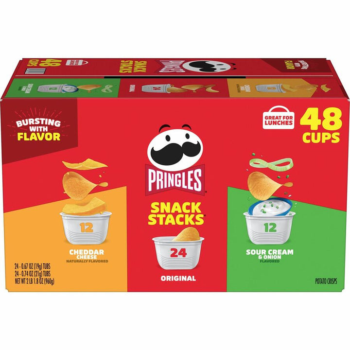 Image of Pringles® Potato Chips; Original; Cheddar Cheese; Sour Cream And Onion, 0.74 Oz Canister, 48/carton