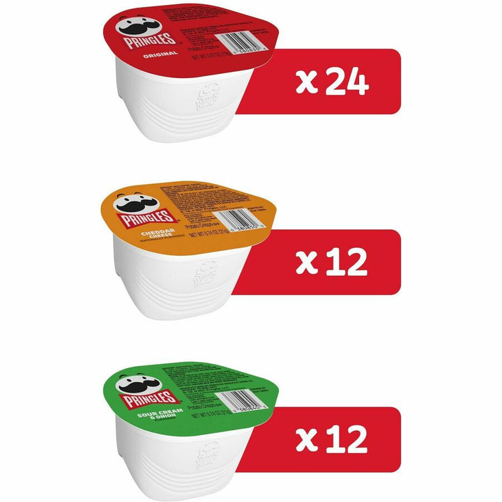 Image of Pringles® Potato Chips; Original; Cheddar Cheese; Sour Cream And Onion, 0.74 Oz Canister, 48/carton
