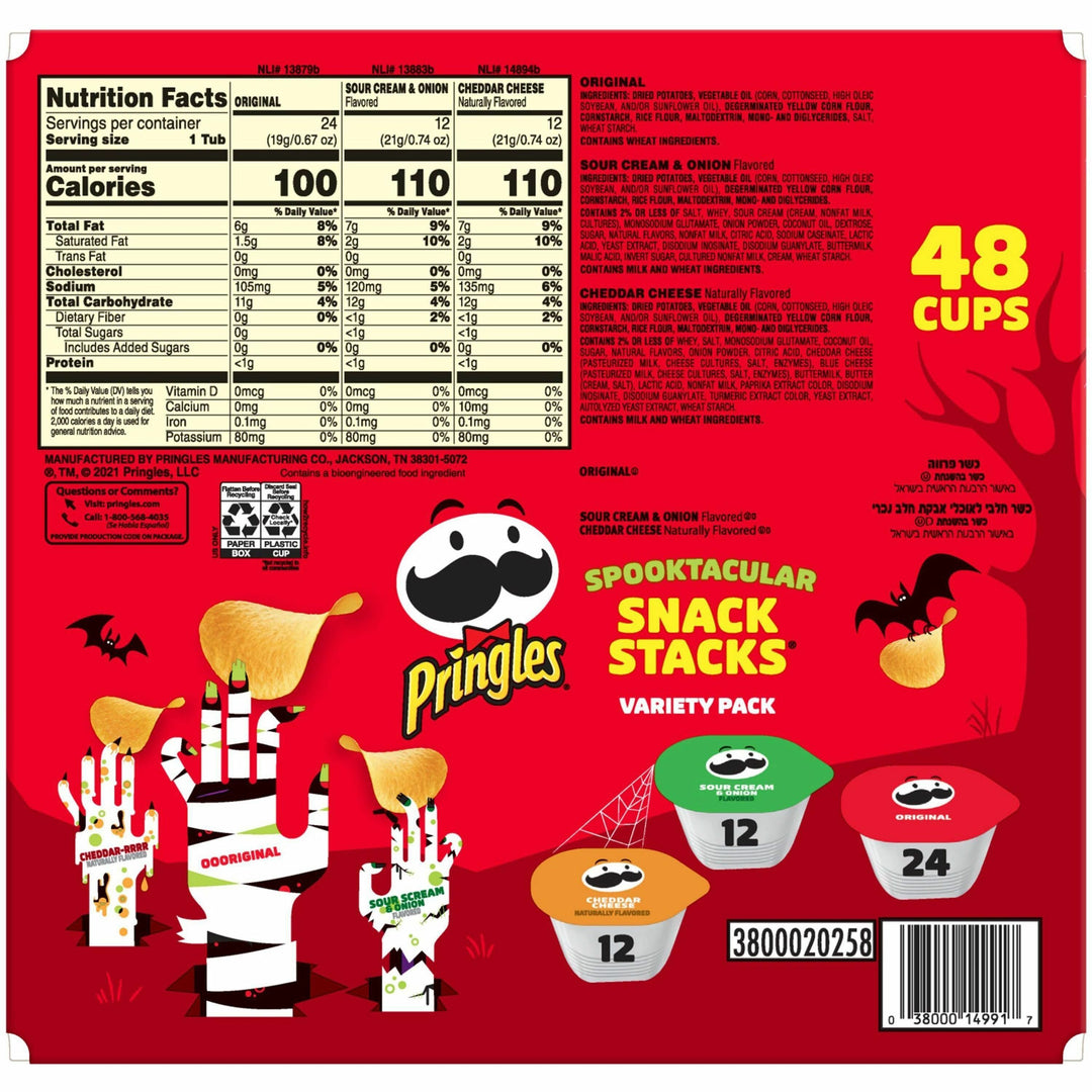 Image of Pringles® Potato Chips; Original; Cheddar Cheese; Sour Cream And Onion, 0.74 Oz Canister, 48/carton